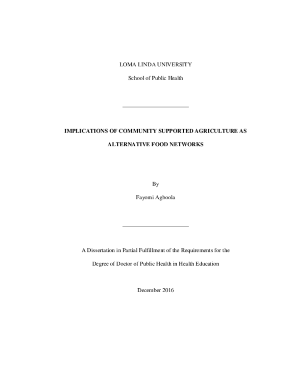 Implications of Community Supported Agriculture-Farmshare Programs as Alternative Food Networks