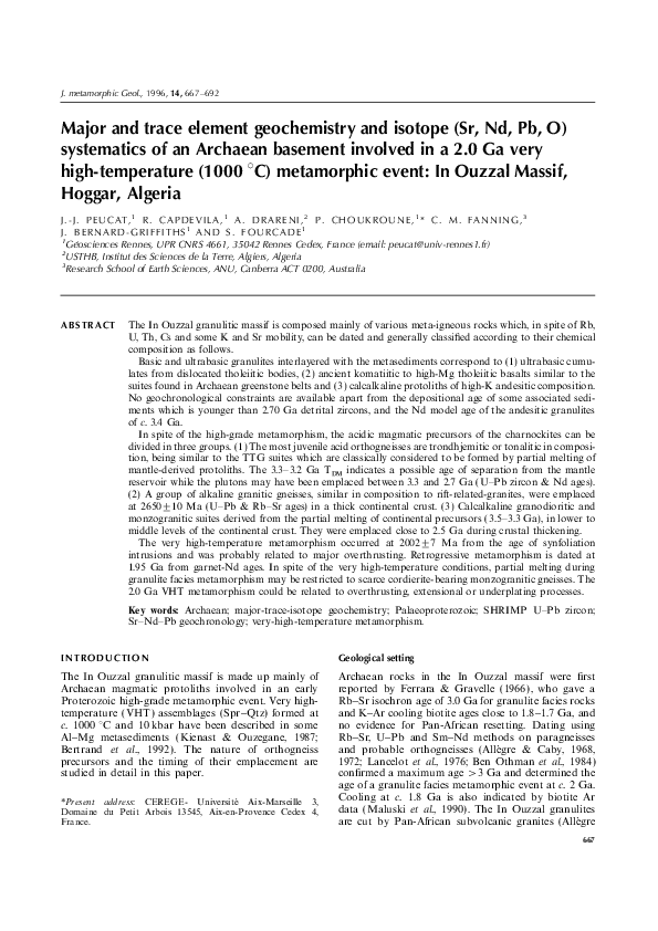 (PDF) Geochemistry and Isotope Analysis of 2.0 Ga VHT Metamorphism in ...