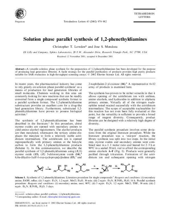 (PDF) Solution phase parallel synthesis of 1,2-phenethyldiamines