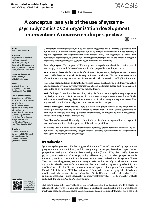 (PDF) A conceptual analysis of the use of systems-psychodynamics as an ...
