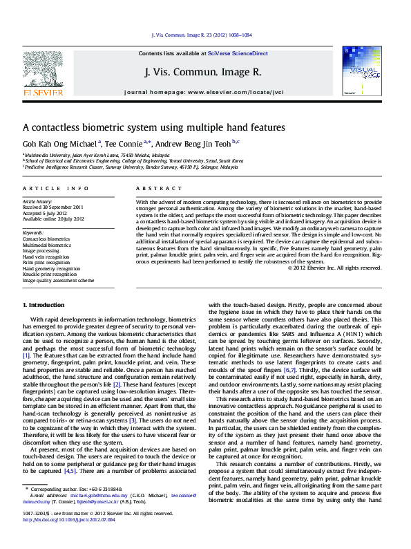 (PDF) A contactless biometric system using multiple hand features