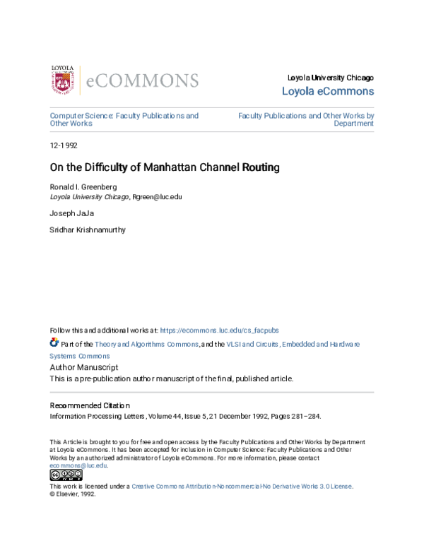 (PDF) On the difficulty of Manhattan channel routing