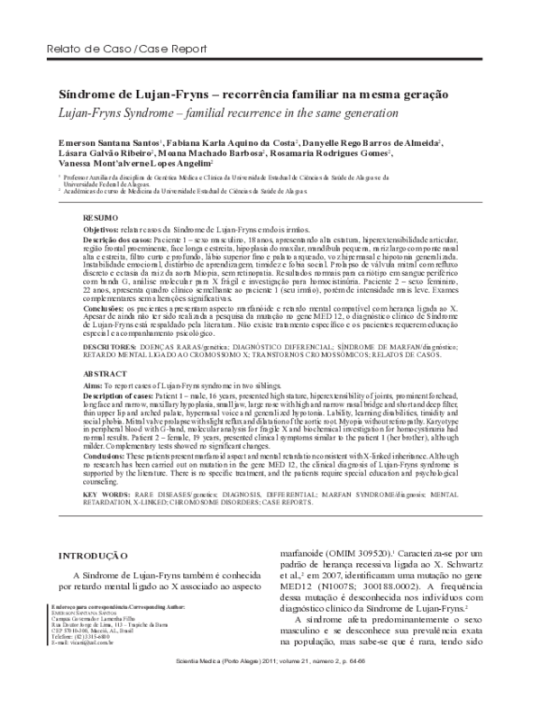 (PDF) Síndrome de LujanFryns recorrência familiar na mesma geração
