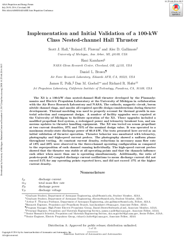 (PDF) Implementation and Initial Validation of a 100-kW Class Nested ...
