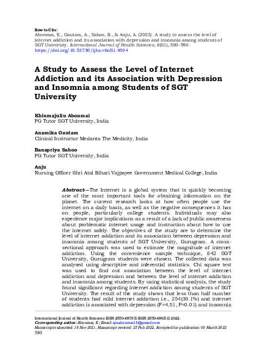 (PDF) study to assess the level of internet addiction and its ...