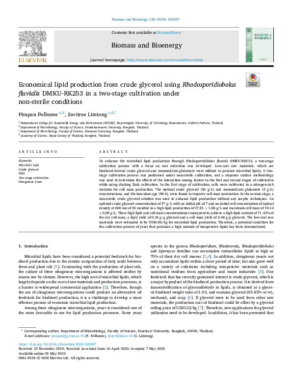(PDF) Economical lipid production from crude glycerol using ...