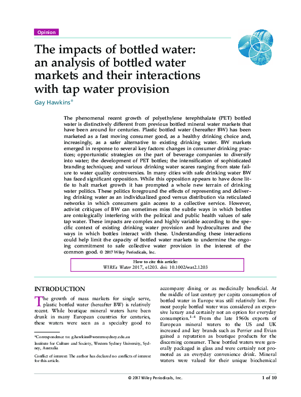(PDF) The impacts of bottled water: an analysis of bottled water ...