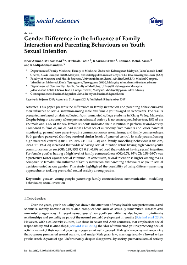 (PDF) Gender Difference in the Influence of Family Interaction and ...