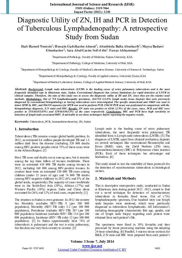 (PDF) Diagnostic Utility of ZN, IH and PCR in Detection of Tuberculous ...