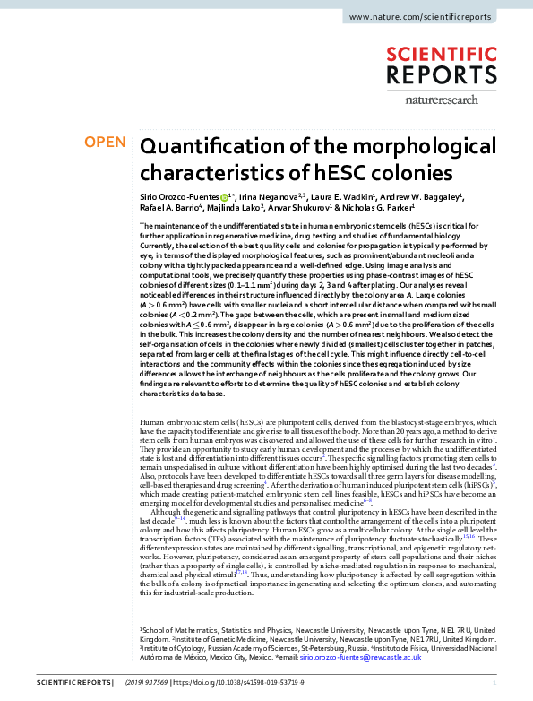 (PDF) Quantification of the morphological characteristics of hESC colonies