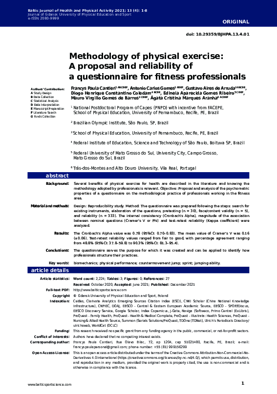 (PDF) Methodology of physical exercise: A proposal and reliability of a ...