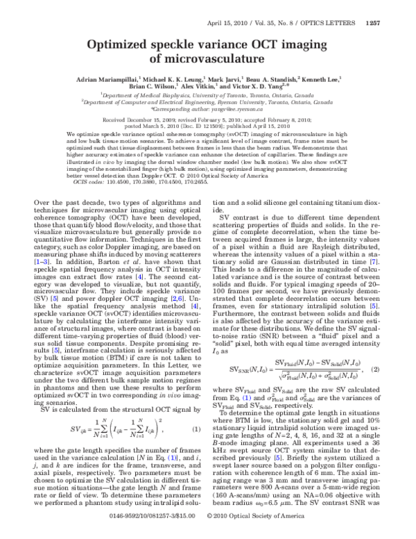 (PDF) Optimized speckle variance OCT imaging of microvasculature