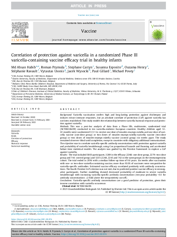 (PDF) Correlation of protection against varicella in a randomized Phase ...