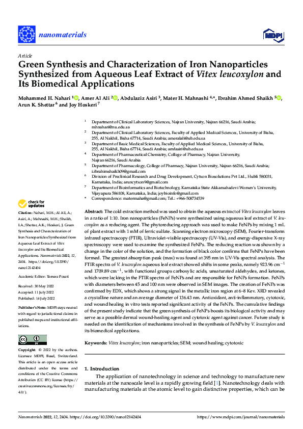 (PDF) Green Synthesis and Characterization of Iron Nanoparticles ...