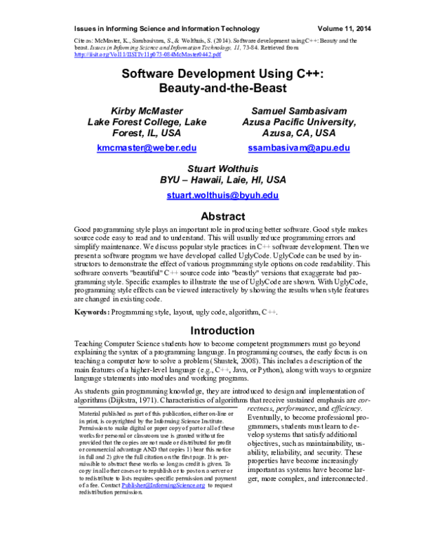 (PDF) Software Development Using C++: Beauty-and-the-Beast
