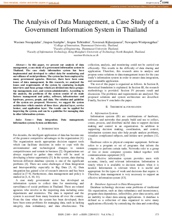 (PDF) The Analysis of Data Management, a Case Study of a Government ...