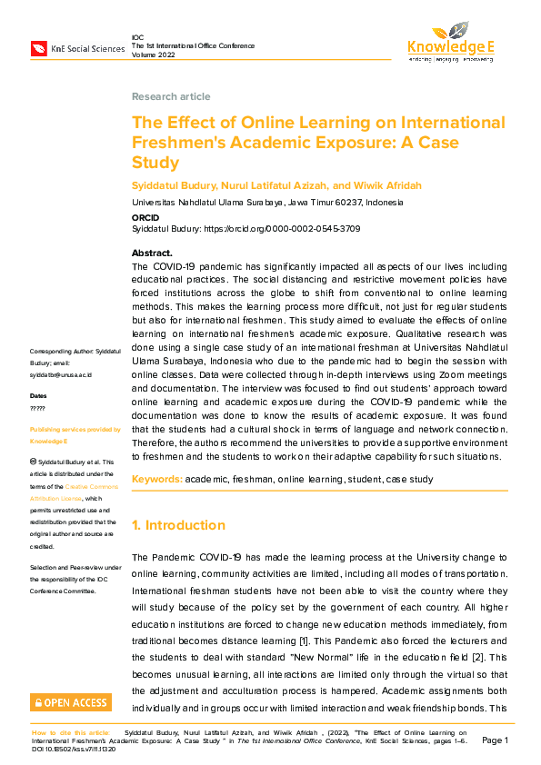 (PDF) The Effect of Online Learning on International Freshmen's ...