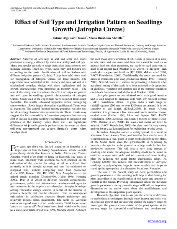 (PDF) Effect of Soil Type and Irrigation Pattern on Seedlings Growth ...