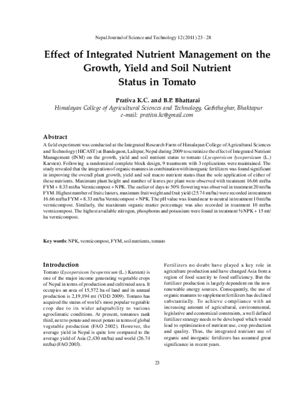 (PDF) Effect of Integrated Nutrient Management on the Growth, Yield and ...