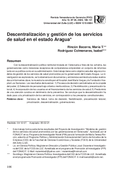 (PDF) Descentralización y gestión de los servicios de salud en el ...
