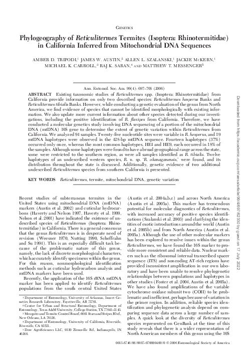 (PDF) Phylogeography of Reticulitermes Termites (Isoptera ...
