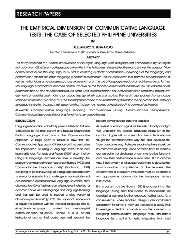 (PDF) The Empirical Dimension Of Communicative Language Tests: The Case ...