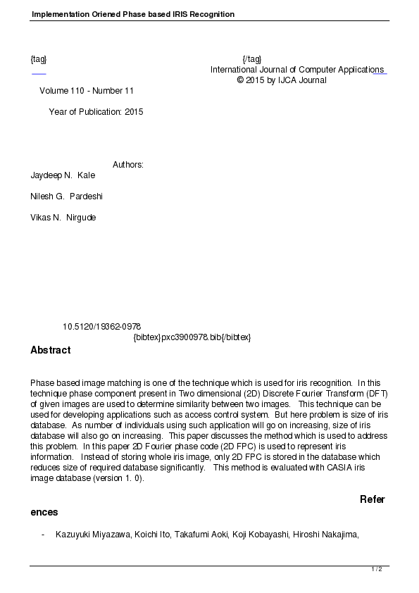 (PDF) Implementation Oriened Phase based IRIS Recognition