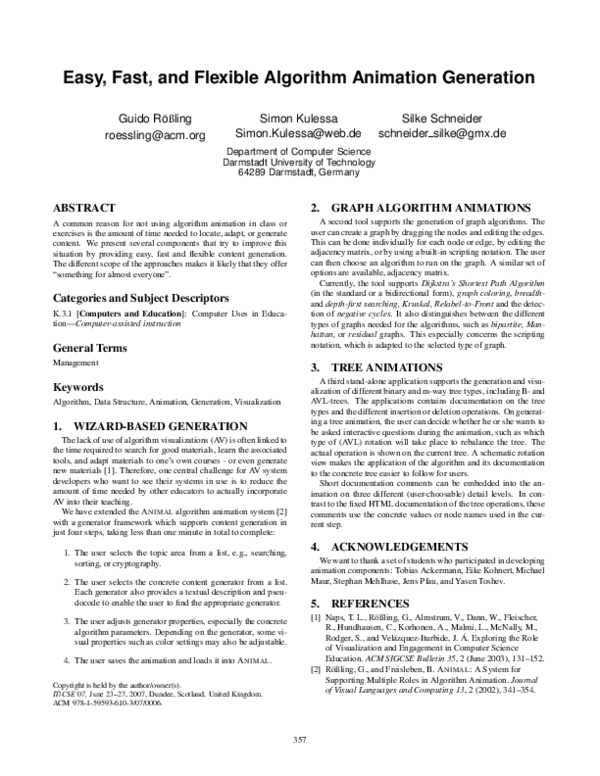 (PDF) Easy, fast, and flexible algorithm animation generation