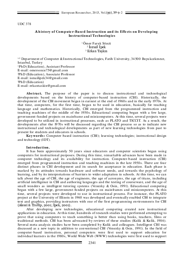 (PDF) А History of Computer-Based Instruction and its Effects on ...