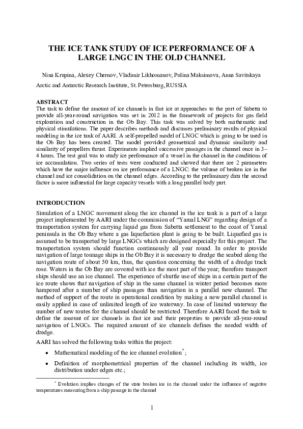 (PDF) The Ice Tank Study of Ice Performance of a Large LNGC in the Old ...