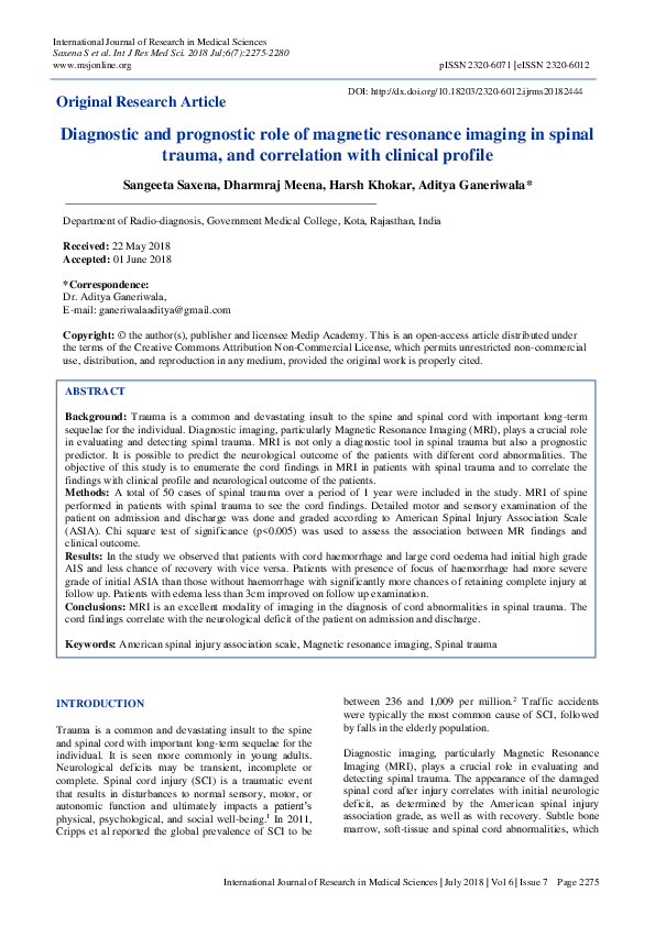 (PDF) Diagnostic and prognostic role of magnetic resonance imaging in ...