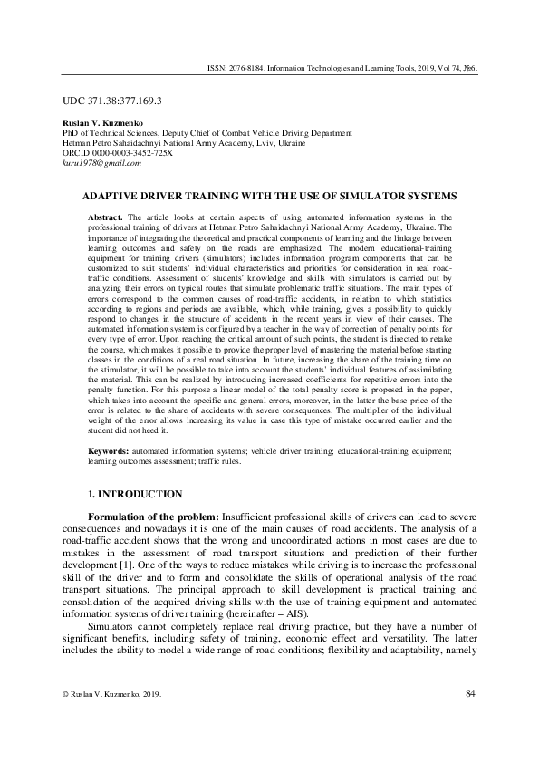 (PDF) Adaptive Driver Training with the Use of Simulator Systems