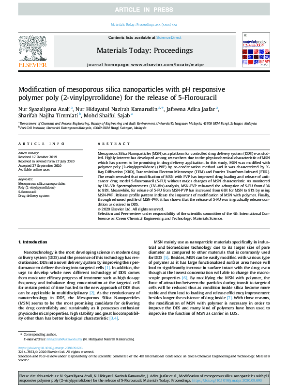(PDF) Modification of mesoporous silica nanoparticles with pH ...