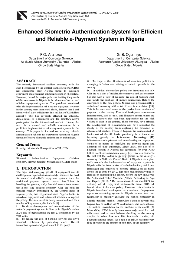(PDF) Enhanced Biometric Authentication System for Efficient and ...