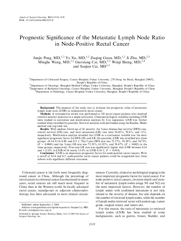 (PDF) Prognostic Significance of the Metastatic Lymph Node Ratio in ...