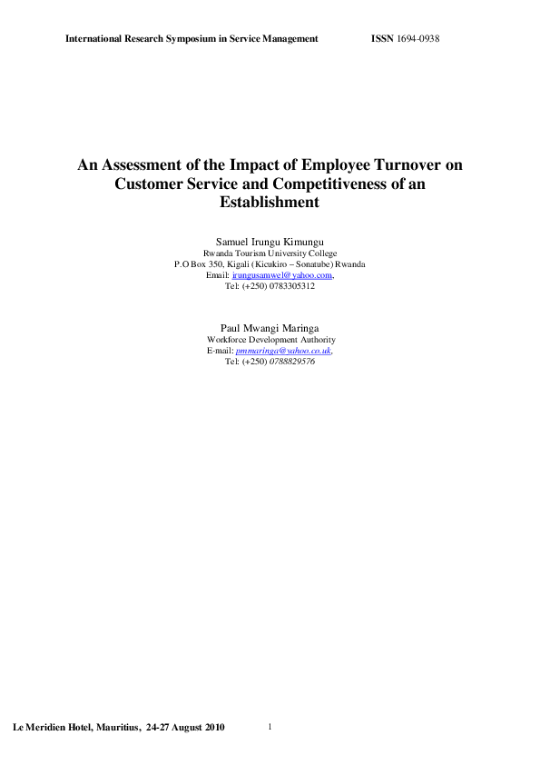 (PDF) An Assessment of the Impact of Employee Turnover on Customer ...