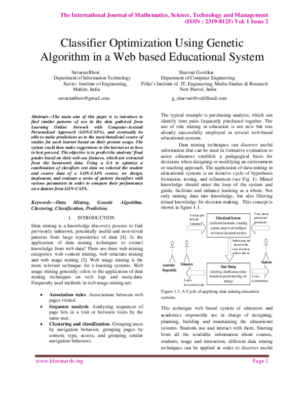 (PDF) Classifier Optimization Using Genetic Algorithm in a Web based ...