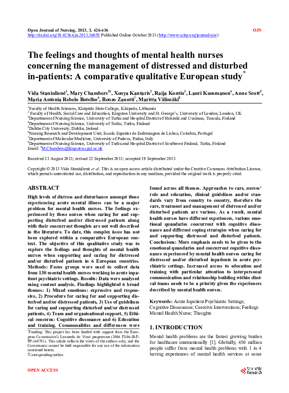 (PDF) The feelings and thoughts of mental health nurses concerning the ...