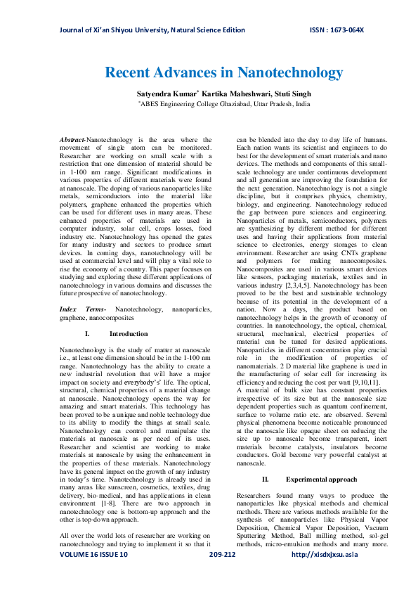 (PDF) Recent Advances in Nanotechnology