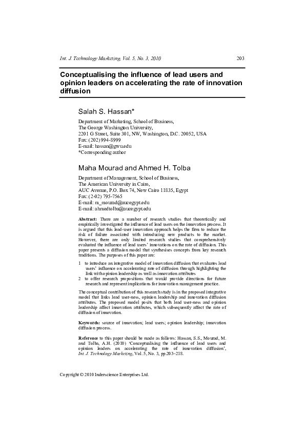 (PDF) Conceptualising the influence of lead users and opinion leaders ...