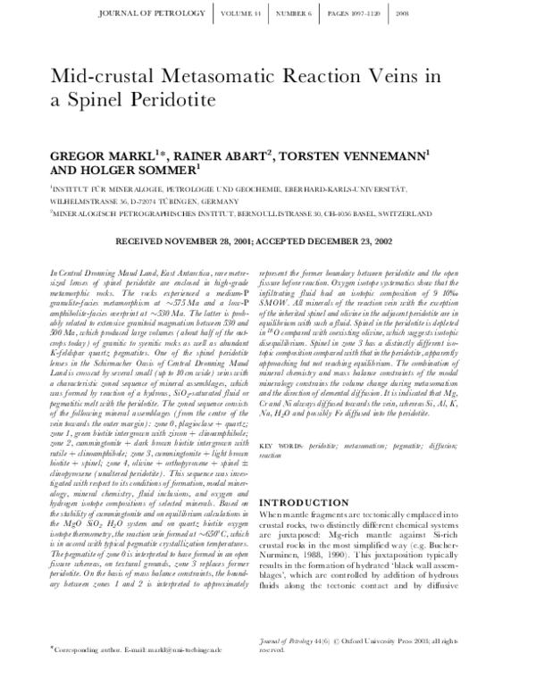 (PDF) Mid-crustal Metasomatic Reaction Veins ina Spinel Peridotite