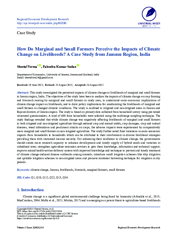 (PDF) How Do Marginal and Small Farmers Perceive the Impacts of Climate ...