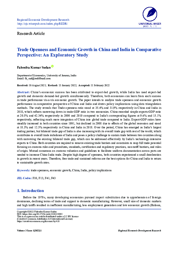 (PDF) Trade Openness and Economic Growth in China and India in ...