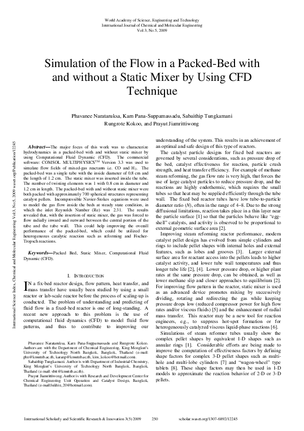 (PDF) Simulation Of The Flow In A Packed-Bed With And Without A Static ...