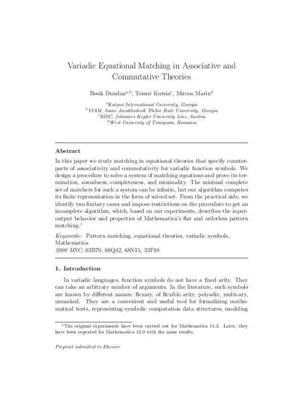 (PDF) Variadic equational matching in associative and commutative theories