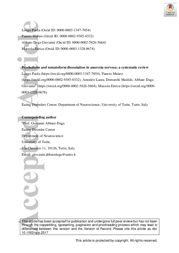 (PDF) Psychoform and somatoform dissociation in anorexia nervosa: A ...