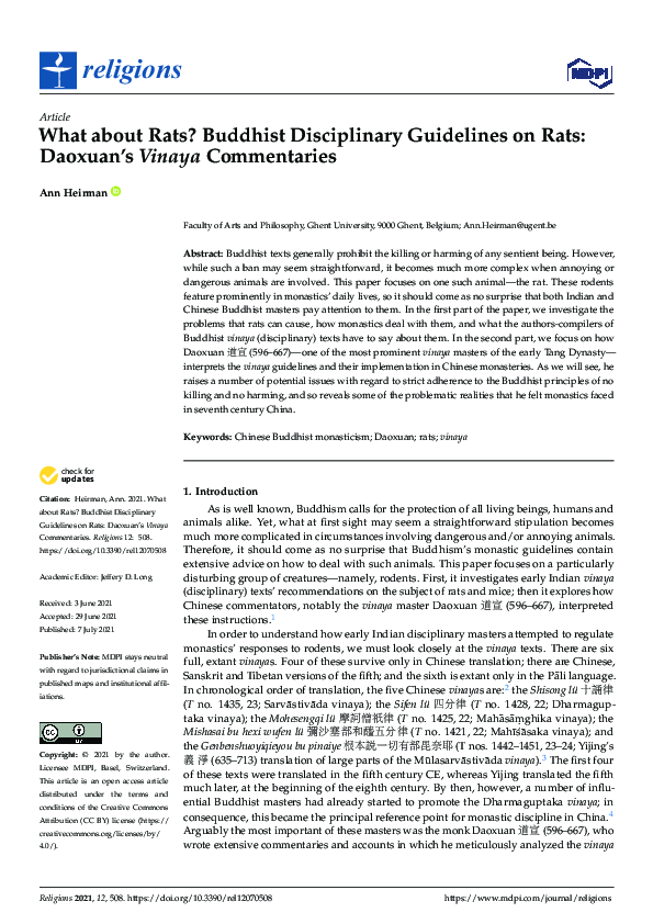 (PDF) What about Rats? Buddhist Disciplinary Guidelines on Rats