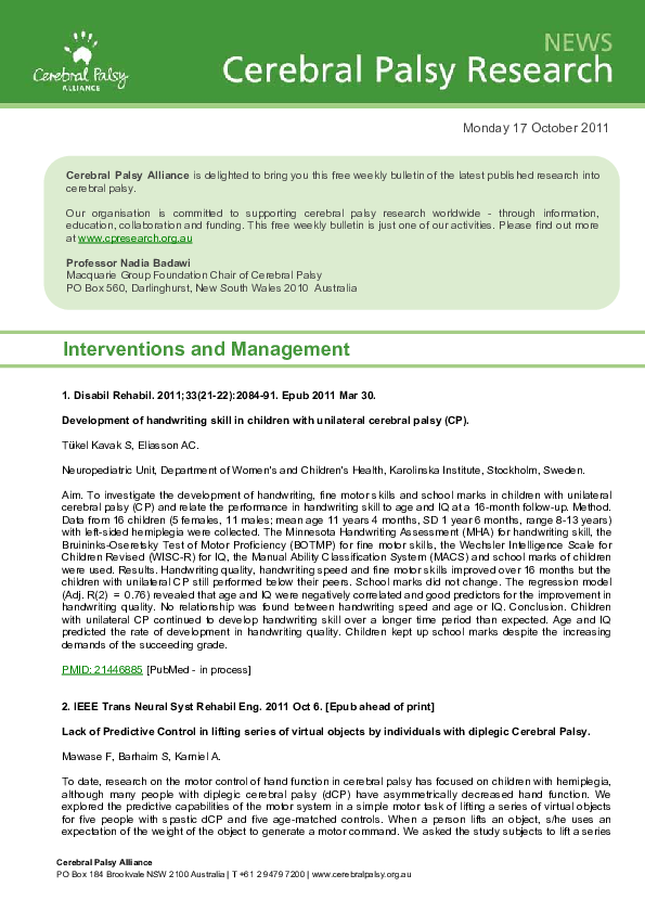 (PDF) Development of handwriting skill in children with unilateral ...