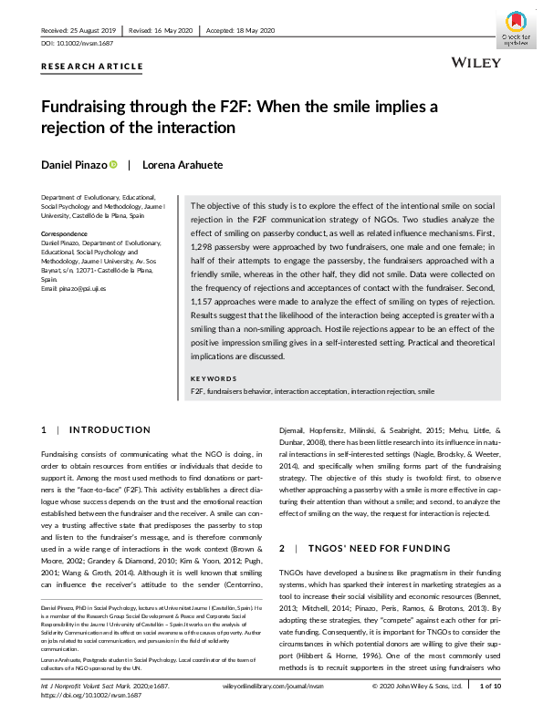 (PDF) Fundraising through the F2F : When the smile implies a rejection ...