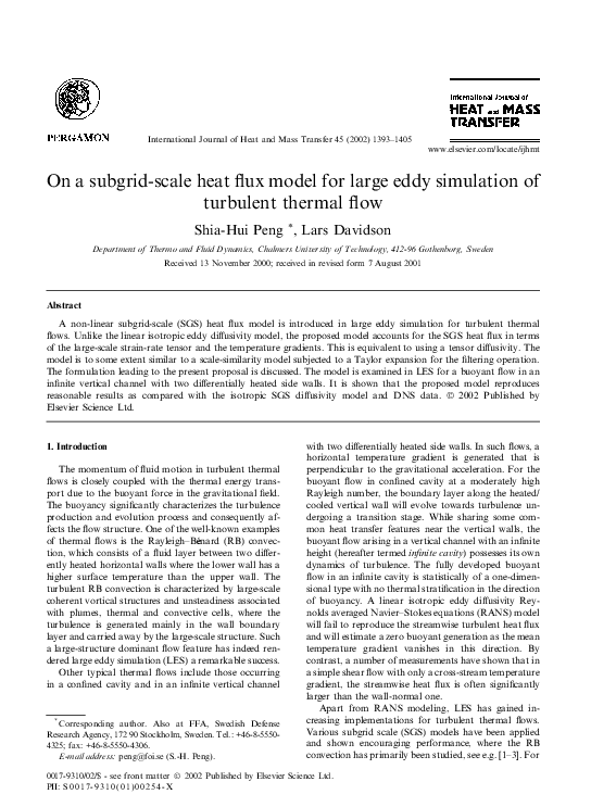 (PDF) On a subgrid-scale heat flux model for large eddy simulation of ...